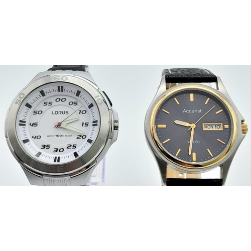 1415 - An Accurist and a Lorus Quartz Gents Watch. 40 and 45mm cases. In working order.