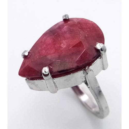 1440 - A Pear-Shaped Ruby Gemstone set Ring. Set in 925 silver. Weight - 7.70 gm . 20ct-Ruby. Size Q. Comes... 