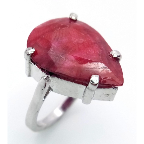 1440 - A Pear-Shaped Ruby Gemstone set Ring. Set in 925 silver. Weight - 7.70 gm . 20ct-Ruby. Size Q. Comes... 