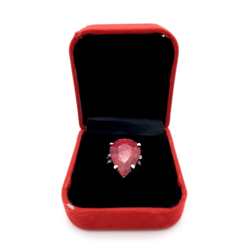 1440 - A Pear-Shaped Ruby Gemstone set Ring. Set in 925 silver. Weight - 7.70 gm . 20ct-Ruby. Size Q. Comes... 