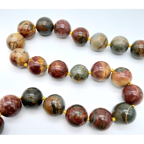 808 - A Picasso Jasper Beaded Necklace. 14mm beads. 44cm necklace length.