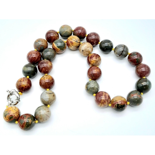 808 - A Picasso Jasper Beaded Necklace. 14mm beads. 44cm necklace length.