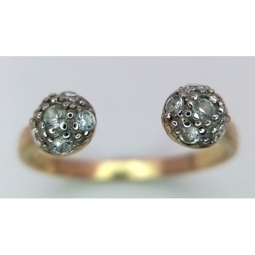 974 - A Vintage 9K Yellow Gold Diamond Cluster Open Ring. Size R+. 2.05g weight.