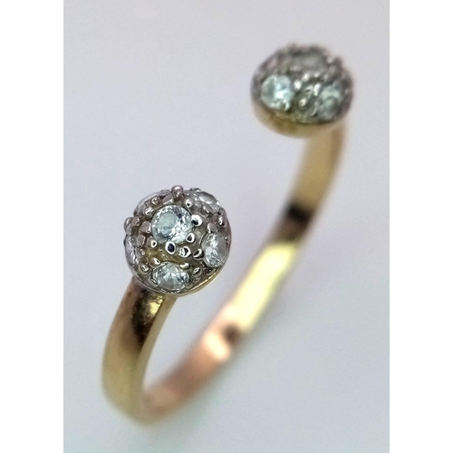 974 - A Vintage 9K Yellow Gold Diamond Cluster Open Ring. Size R+. 2.05g weight.