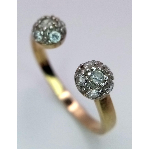 974 - A Vintage 9K Yellow Gold Diamond Cluster Open Ring. Size R+. 2.05g weight.