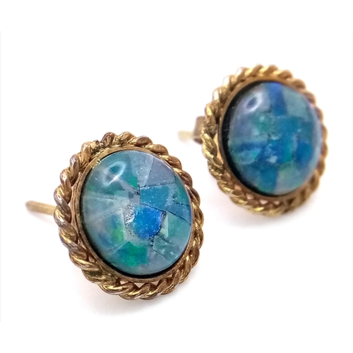 1490 - A Pair of 9K Gold Crazed Opal Earrings. 1.96g total weight.