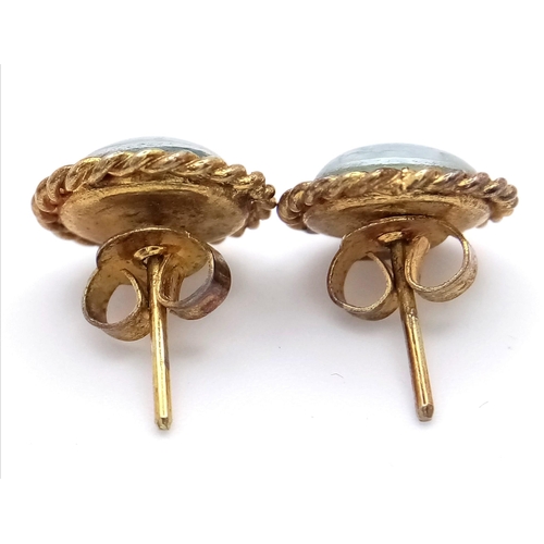 1490 - A Pair of 9K Gold Crazed Opal Earrings. 1.96g total weight.