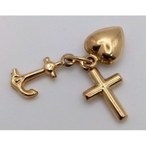 723 - A 9K Yellow Gold Triple Pendant/Charm - Faith, hope and no hope. 0.66g