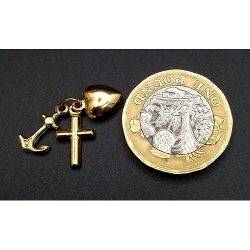 723 - A 9K Yellow Gold Triple Pendant/Charm - Faith, hope and no hope. 0.66g