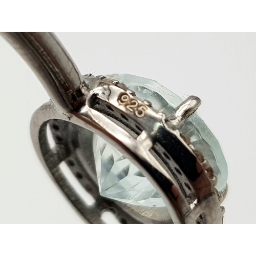 863 - An Aquamarine and Diamond Cuff Bracelet.  Aquamarine - 8 ctw.  Diamonds - 0.50ctw. Set in sterling s... 