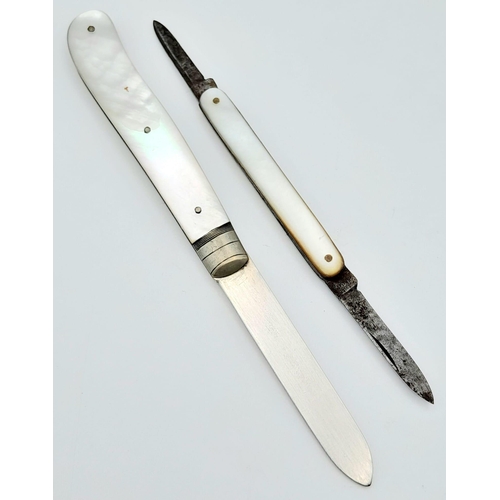 1484 - A Parcel of Two Antique Knives Comprising; An Antique Hallmarked 1912/3 Silver Pearl Handle Penknife... 