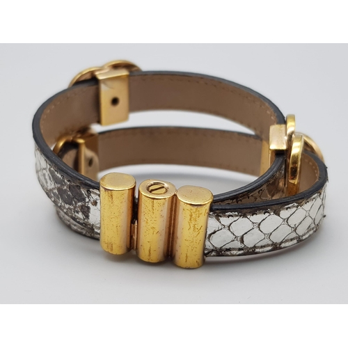 1506 - A Bulgari Leather with Gilded Decoration Choker Necklace/Dog Collar. 32cm length. Ref: 015966