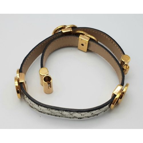 1506 - A Bulgari Leather with Gilded Decoration Choker Necklace/Dog Collar. 32cm length. Ref: 015966