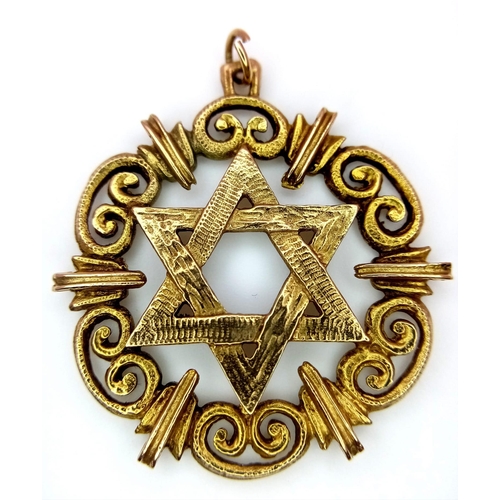 498 - A Vintage 9K Yellow Gold Star of David Pendant. 3cm diameter. 6.15g weight.