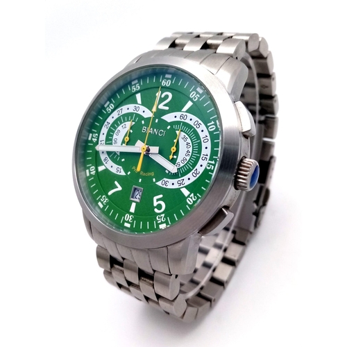 697 - An Unworn 2013 Roberto Bianci Men’s Swiss Pro-racing Chronograph. Model RB7096-SS-Green. 48mm Includ... 