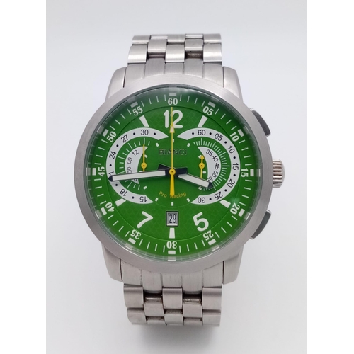 697 - An Unworn 2013 Roberto Bianci Men’s Swiss Pro-racing Chronograph. Model RB7096-SS-Green. 48mm Includ... 