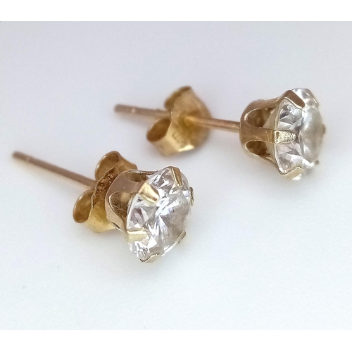 814 - Two Pairs of 9K Gold White Stone earrings - Stud and Hoop Glitterball. 1.15g total weight.