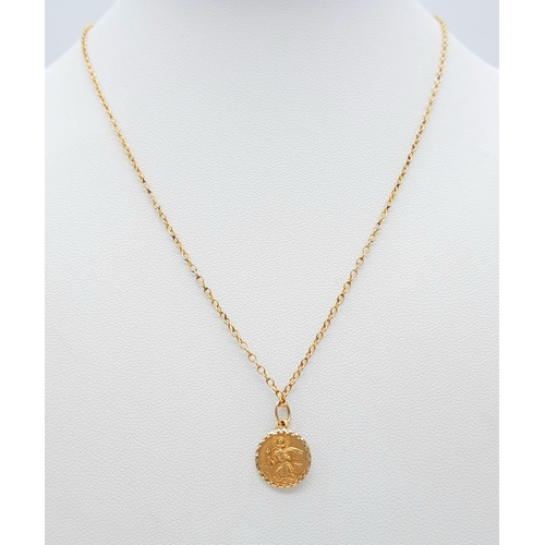 573 - A Very Rare, Vintage, 9 Carat Yellow Gold Georg Jensen Denmark St. Christopher Pendant Necklace. 45c... 