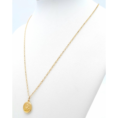 573 - A Very Rare, Vintage, 9 Carat Yellow Gold Georg Jensen Denmark St. Christopher Pendant Necklace. 45c... 