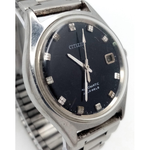 1083 - A Vintage Citizen Automatic 21 Jewels Gents Watch. Stainless steel bracelet and case - 35mm. Black d... 