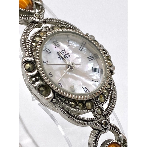 1090 - A Vintage Ladies Amber and Marcasite Set Bracelet Watch by Past Times. 25mm Including Crown. Full Wo... 