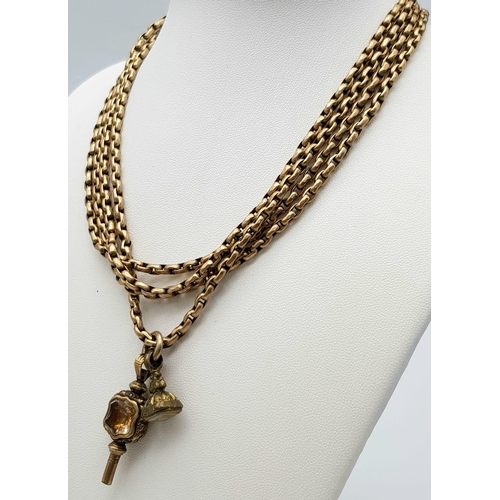 248 - An Outstanding Antique 9k Rose Gold Albert Chain - With 9k gold onyx and citrine key and a 9k gold F... 