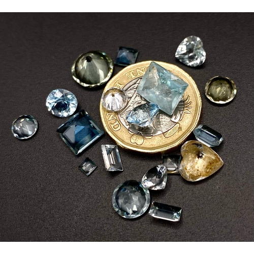 887 - A Parcel of 19 Aquamarines. Assorted Sizes and Cuts. 25.44 Carats Total.