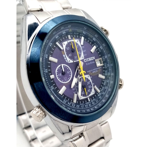 913 - A Citizen Eco Drive Chronograph Gents Watch. Stainless steel bracelet and case - 45mm. Blue dial wit... 