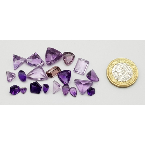 915 - A Parcel of 19 Amethysts. Assorted Sizes, Fancy Cuts. 58.46 Carats Total.