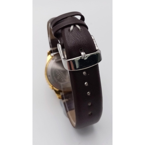 919 - A Seiko Automatic Mickey Mouse Watch. Brown leather strap. Gilded stainless steel case - 36mm. Decor... 