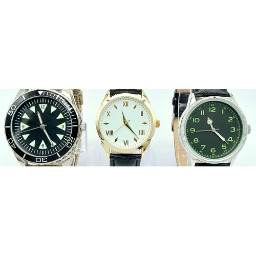 943 - A Parcel of Three Unworn Military Homage Watches Comprising: 1) 1960’s Israel Naval Commander (45mm)... 