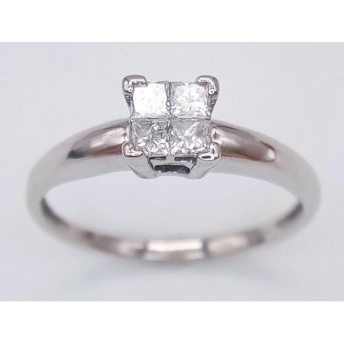 1465 - A 9K WHITE GOLD PRINCESS CUT 0.40CT DIAMOND RING. TOTAL WEIGHT 1.7G. SIZE N