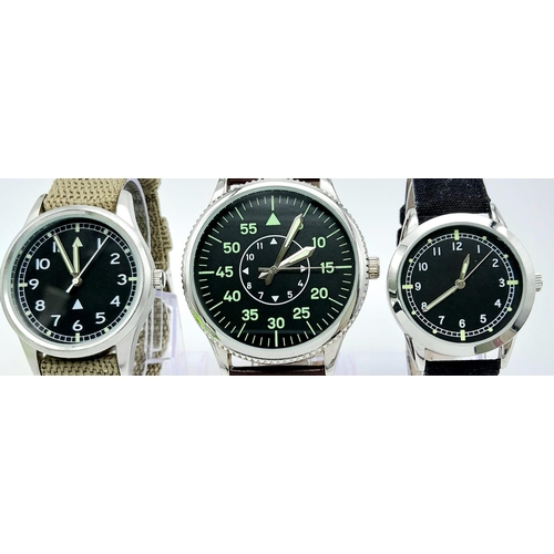 1139 - A Parcel of Three Unworn Military Pilot Homage Watches Comprising; 1) German Design Pilot Watch (51m... 