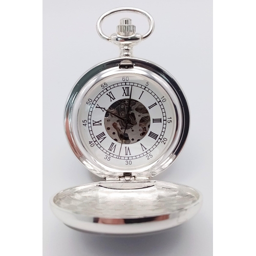 852 - An Unused Manual Wind Silver Plated Pocket Watch Detailing the Famous Steam Train ‘The William Shake... 