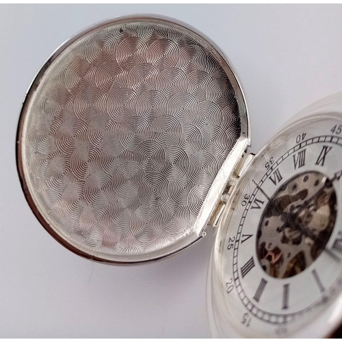 852 - An Unused Manual Wind Silver Plated Pocket Watch Detailing the Famous Steam Train ‘The William Shake... 