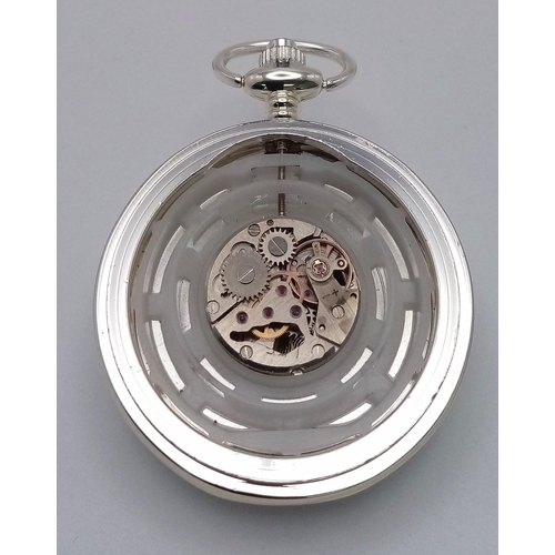 852 - An Unused Manual Wind Silver Plated Pocket Watch Detailing the Famous Steam Train ‘The William Shake... 