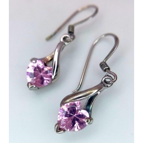 901 - An Unworn Pair of Sterling Silver Pink Tourmaline Heart Shape Earrings in Treasure Chest Presentatio... 