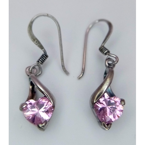 901 - An Unworn Pair of Sterling Silver Pink Tourmaline Heart Shape Earrings in Treasure Chest Presentatio... 