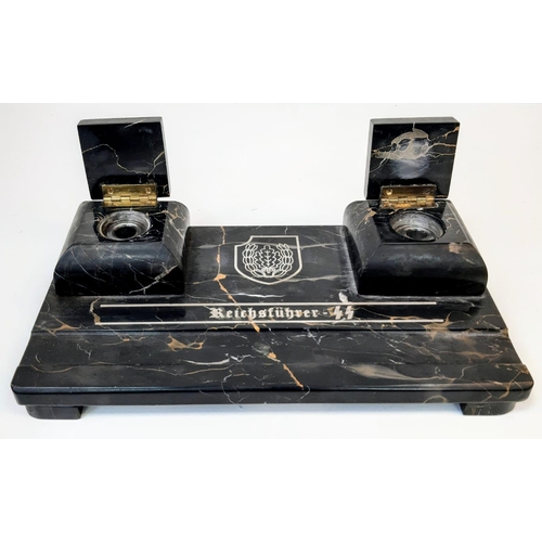 197 - 3rd Reich Ink Well Desk Set. With insignia of the 16th SS Panzergrenadier Division 