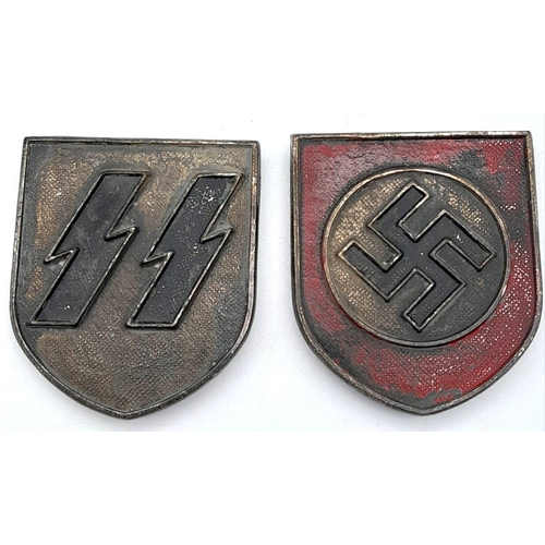 616 - 3rd Reich Waffen SS Tropical Helmet Decal Shields. Maker JFS (Josef Feix & Sohne)