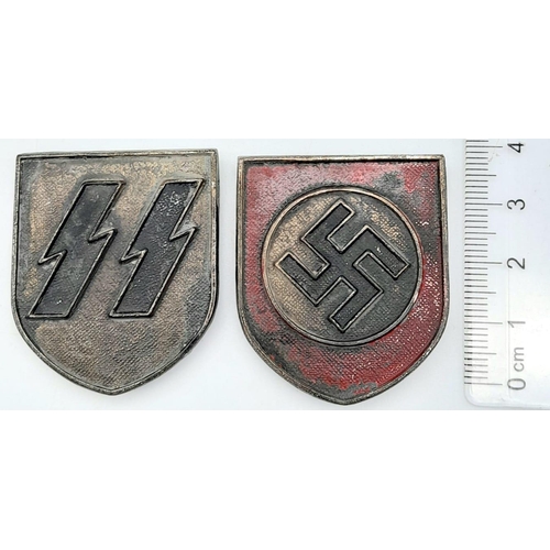 616 - 3rd Reich Waffen SS Tropical Helmet Decal Shields. Maker JFS (Josef Feix & Sohne)