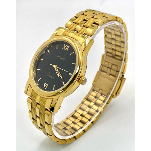 1269 - A Gold Plated Seiko Quartz Gents Watch. Gold plated bracelet and case - 36mm. In good condition and ... 