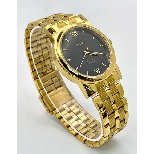 1269 - A Gold Plated Seiko Quartz Gents Watch. Gold plated bracelet and case - 36mm. In good condition and ... 