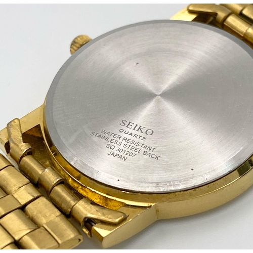 1269 - A Gold Plated Seiko Quartz Gents Watch. Gold plated bracelet and case - 36mm. In good condition and ... 