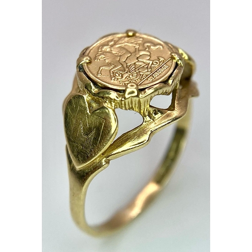 1377 - A Vintage 9K Yellow Gold St. George Ring. Size I. 1.85g weight.