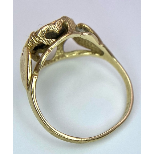 1377 - A Vintage 9K Yellow Gold St. George Ring. Size I. 1.85g weight.