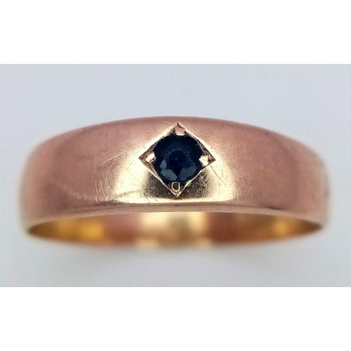 1398 - A Vintage 14K Yellow Gold Sapphire Band Ring. Size J. 1.8g weight.