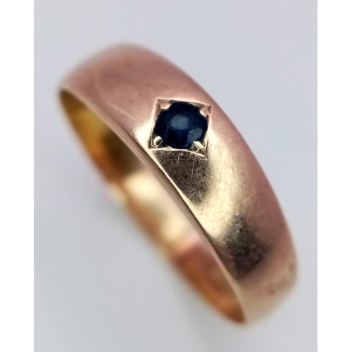 1398 - A Vintage 14K Yellow Gold Sapphire Band Ring. Size J. 1.8g weight.