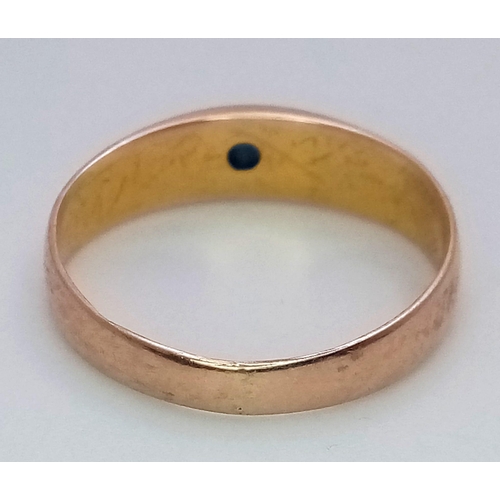 1398 - A Vintage 14K Yellow Gold Sapphire Band Ring. Size J. 1.8g weight.