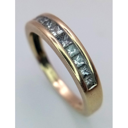 148 - A Vintage 9K Yellow Gold Diamond Half Eternity Ring. 0.50ctw of diamonds. Size N. 2.85g weight.